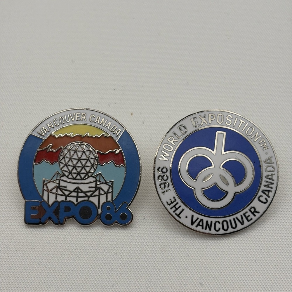 Set Of 2 1986 World Exposition World’s Fair Vancouver Canada Lapel Hat Pins